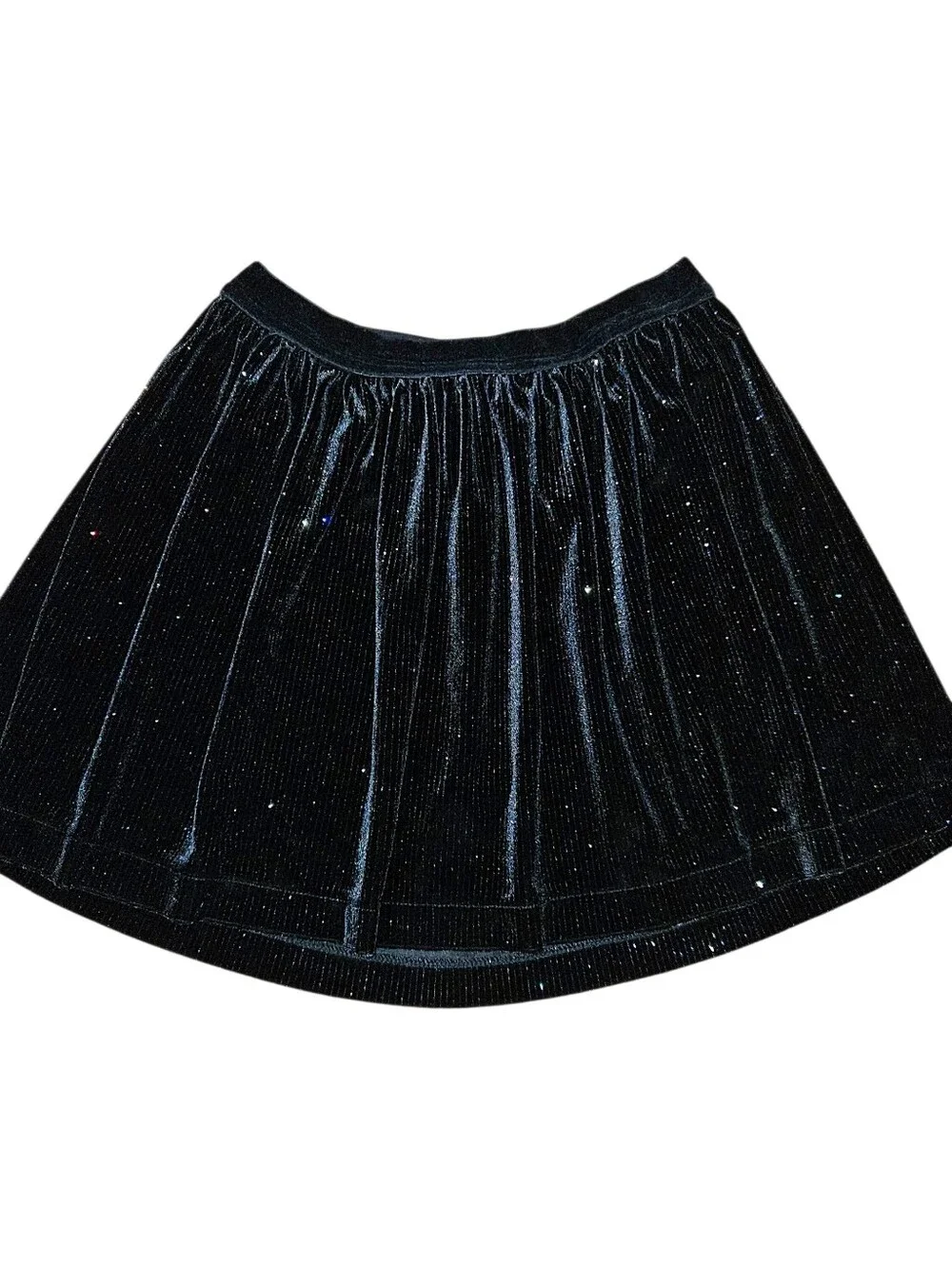 Cat & Jack Girls Black Velvet Striped Rainbow Sparkle Pull On Twirl Skirt 6/6X